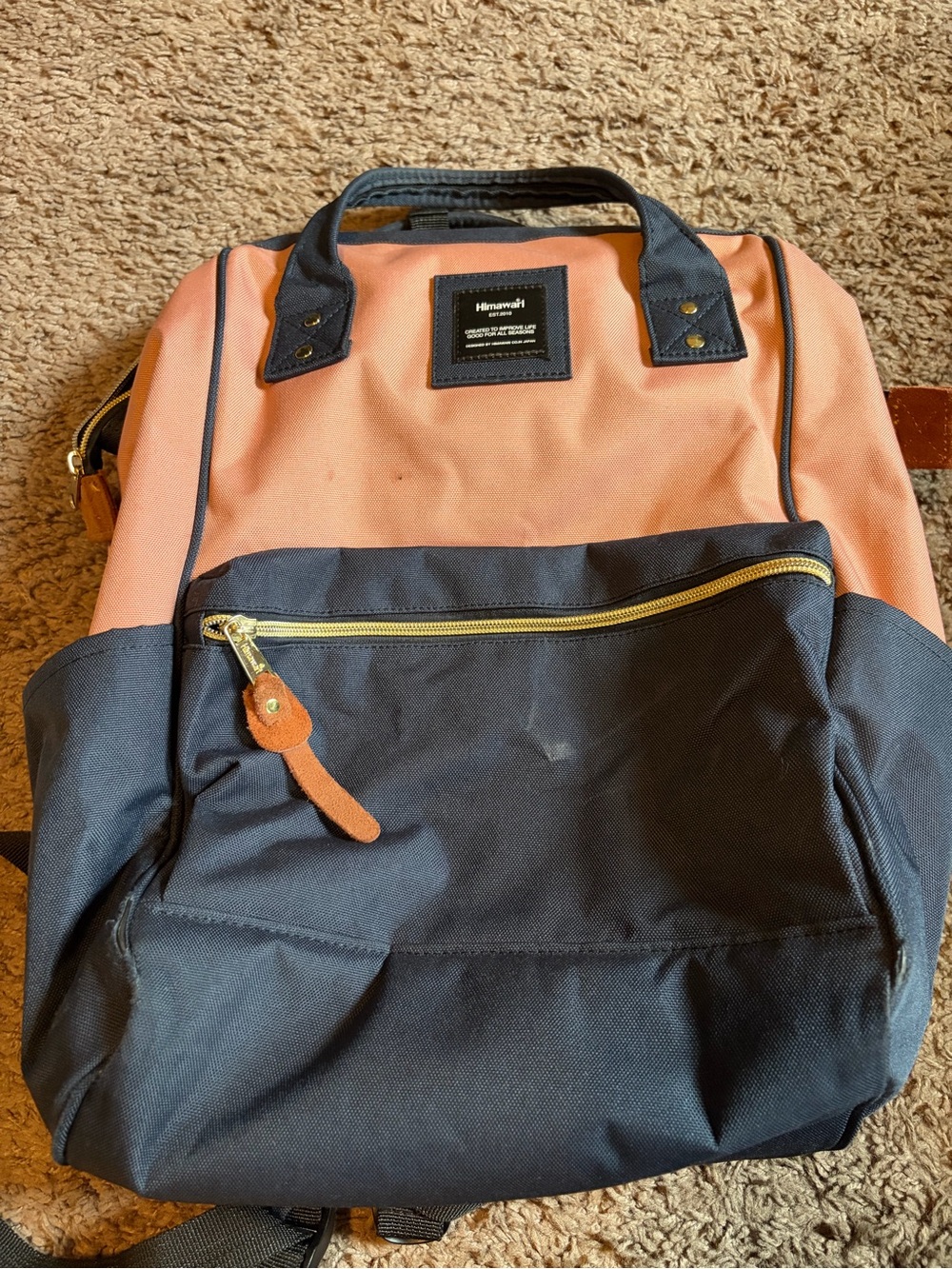 Himawari Pink and Navy Two-Tone Backpack with Gold Hardware